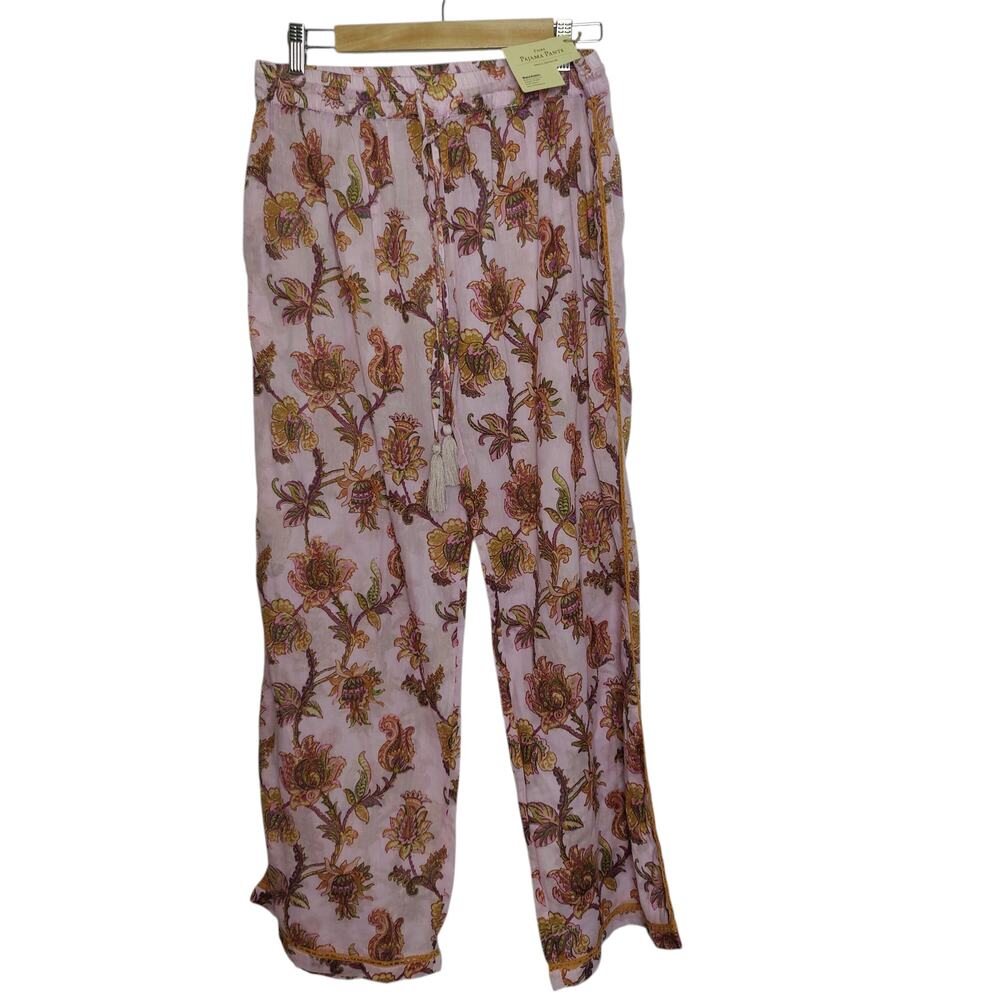 NWT World Market Sz S/M Fiore Cotton Pajama Pants Floral Pink Purple Lightweight